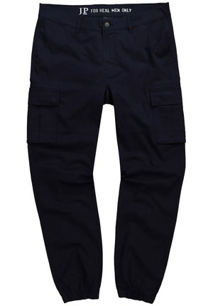 Pantalons cargo marine avec poignets élastiques, plusieurs poches et une taille plate. Fabriqués en tissu résistant, dotés d'une fermeture à bouton et de passants de ceinture.