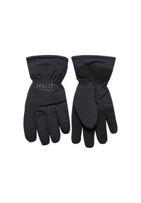 Schwarze Handschuhe aus flexiblem, wasserabweisendem Material mit elastischen Bündchen. Strukturiertes Griffakzent auf den Handflächen für besseren Halt.