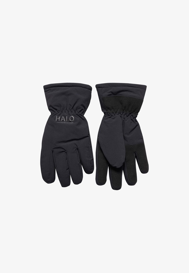 Gants noirs en matériau flexible et résistant à l'eau avec des poignets élastiques. Accent de prise texturée sur les paumes pour une meilleure maniabilité.