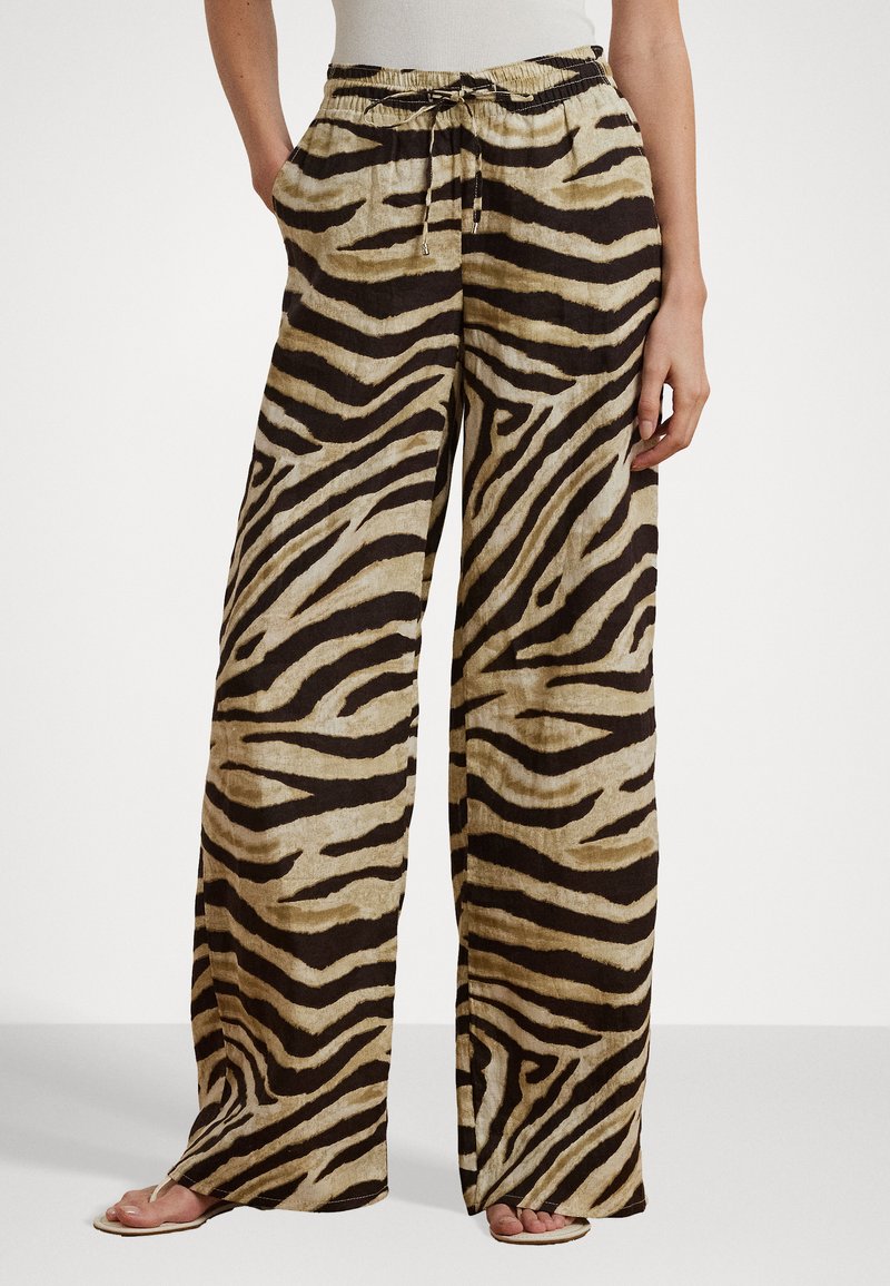 Lauren Ralph Lauren Zebra Print Linen Wide Leg Pant - Housut - cream/brown