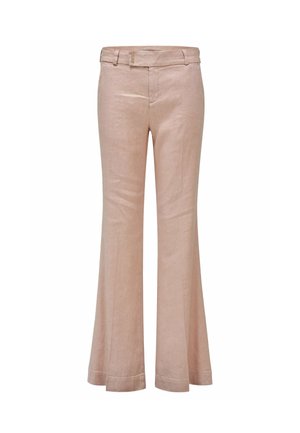 Pantalon rose clair, coupe droite, avec passants de ceinture et fermeture éclair à l’avant, présenté sur fond blanc.