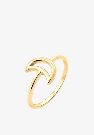 Gouden ring met een minimalistisch golfontwerp en een gladde, gepolijste textuur. Gemarkeerd met "925" voor sterlingsilver-inhoud.