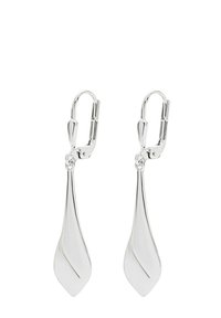 Orecchini a goccia in argento con un design elegante e allungato a forma di foglia. Presentano una finitura lucida e una chiusura a leva sicura.