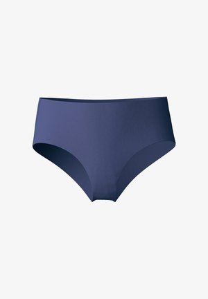 Navy blue high-waisted women's underwear made of soft fabric, featuring a smooth texture and seamless edges for comfort and support.