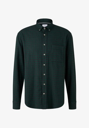 Mørkegrøn knap-opp skjorte med et ternet mønster, lange ærmer, en spids krave og en brystlomme. Udstyret med metal knapper.