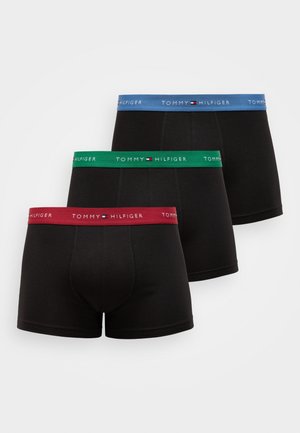 Boxer-briefs noirs avec des ceintures élastiques colorées en rouge, vert et bleu. Chaque ceinture affiche le logo "TOMMY HILFIGER".