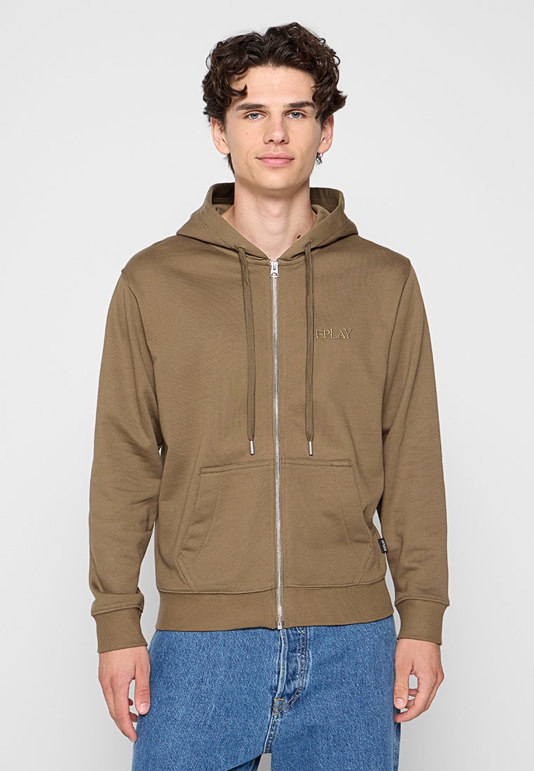 Replay Sweater met rits kaki