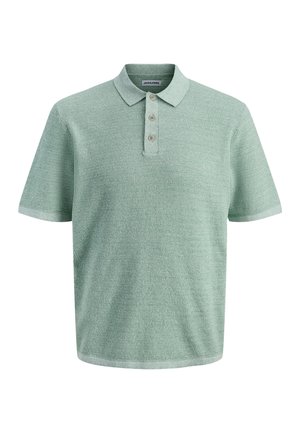 Šviesiai žalia polo marškinėliai iš tekstūruotos medžiagos, su apykakle ir trim mygtukais priekyje. Trumpomis rankovėmis ir tiesia apačia.