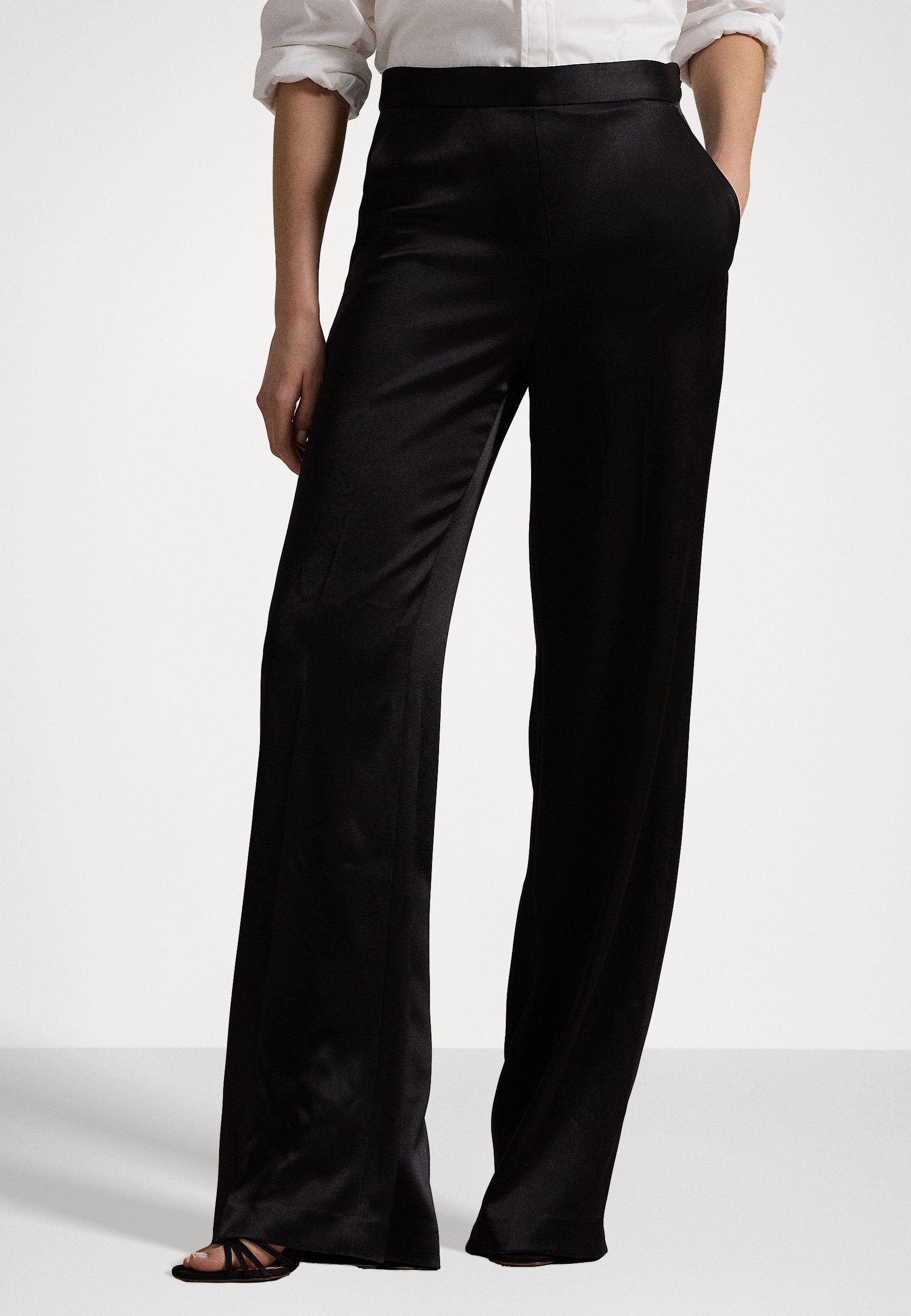 Polo Ralph Lauren SATIN-BACK-CREPE WIDE-LEG PANT - Pantaloni - black/nero -  Zalando