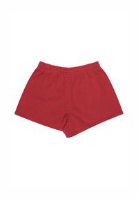 Røde bomuldsshorts med en blød tekstur, der har elastik i taljen og et enkelt, afrundet ben design.