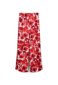 Blumenmuster Weite Beinform-Shorts mit einem lebhaften Rot- und Weißmuster. Aus leichtem Stoff mit glatter Textur und lockerer Passform.