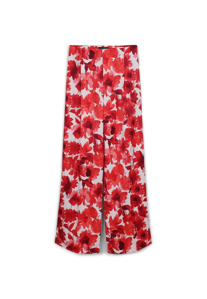 Blumenmuster Weite Beinform-Shorts mit einem lebhaften Rot- und Weißmuster. Aus leichtem Stoff mit glatter Textur und lockerer Passform.