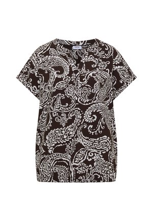 Cecil, BLOUSE WITH SPLIT NECK AND PRINT, ciemnobrązowy