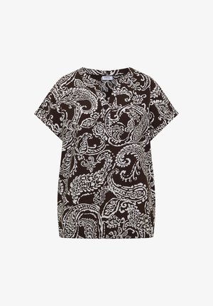 Cecil, BLOUSE WITH SPLIT NECK AND PRINT, ciemnobrązowy