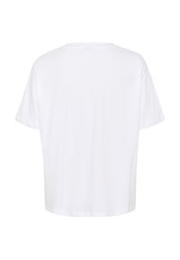 T-shirt en coton blanc avec une coupe décontractée, des manches courtes et un col rond. Texture lisse, sans motifs ni embellissements.