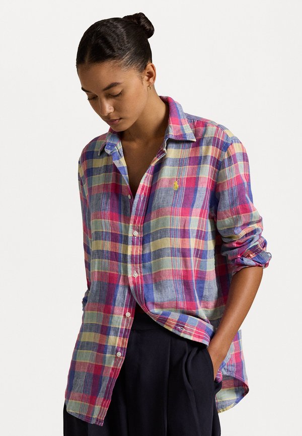 CLASSIC FIT PLAID LINEN SHIRT - Button-down blouse