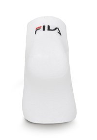 Chaussette basse blanche avec un logo FILA noir et rouge sur le bord-côte, affichée sur un fond blanc.