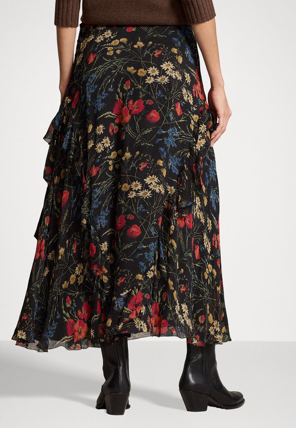FLORAL RUFFLE-TRIM GEORGETTE WRAP SKIRT - Maxi skirt - midnight garden3