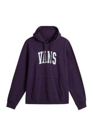 Felpa viola in cotone, con tasca frontale, cappuccio con stringa e logo bianco "VANS" sul petto. Presenta maniche lunghe.