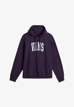 Felpa viola in cotone, con tasca frontale, cappuccio con stringa e logo bianco "VANS" sul petto. Presenta maniche lunghe.