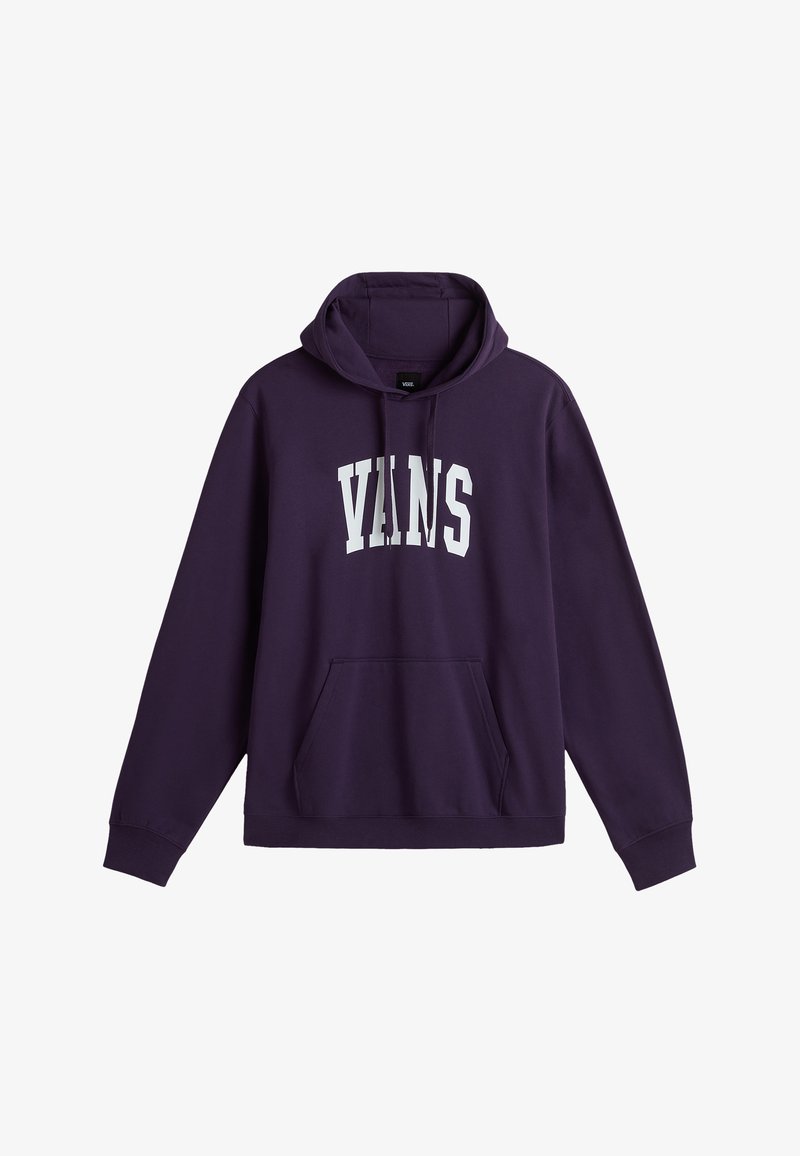 Felpa viola in cotone, con tasca frontale, cappuccio con stringa e logo bianco "VANS" sul petto. Presenta maniche lunghe.