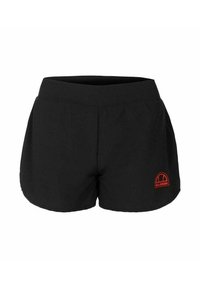 Bermudas deportivas negras con cintura elástica y pequeño logo rojo de Ellesse en la parte inferior de la pierna izquierda.