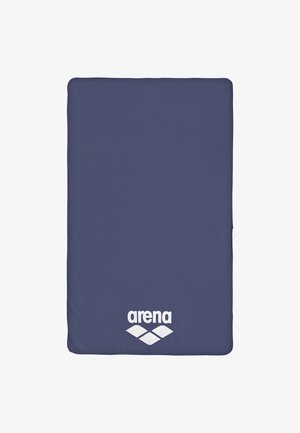 Tabla de natación rectangular de color azul marino con esquinas redondeadas y el logotipo blanco de "arena" junto a tres formas de diamante en la parte inferior central.