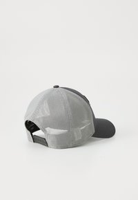 Gray baseball cap with a mesh back and dark gray bill; features a snapback closure and structured design.