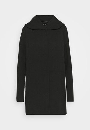 Must mustrikateest valmistatud must villane jakk laia krae ja pikkade varrukatega. Omab sirget lõiget ja esipinna detailidega. Minimalistlik disain.