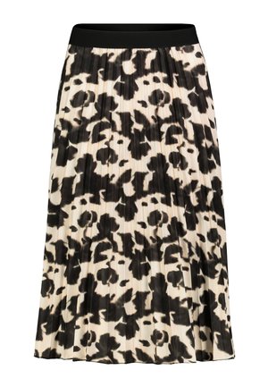 Faltrock mit einem schwarz-beigen Leopardenmuster, ausgestattet mit einem schwarzen elastischen Bund und einer weichen Textur.