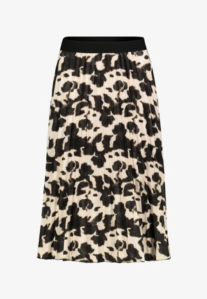 Faltrock mit einem schwarz-beigen Leopardenmuster, ausgestattet mit einem schwarzen elastischen Bund und einer weichen Textur.