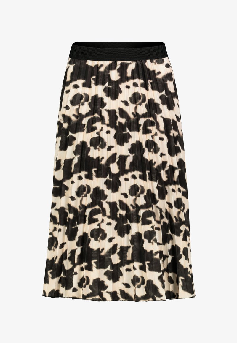 Faltrock mit einem schwarz-beigen Leopardenmuster, ausgestattet mit einem schwarzen elastischen Bund und einer weichen Textur.