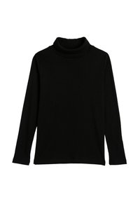 Zwarte lange mouwen turtleneck shirt, gemaakt van ribbelstof, met een fitte vorm en hoog kraagontwerp met een gladde textuur.