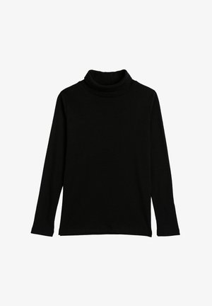 Zwarte lange mouwen turtleneck shirt, gemaakt van ribbelstof, met een fitte vorm en hoog kraagontwerp met een gladde textuur.