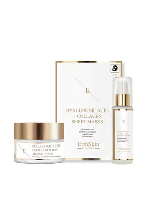 HYALURONIC ACID & COLLAGEN DAY CREAM 50ML + SERUM - 60ML + MASK - 3 SHEETS - Makeup set - white