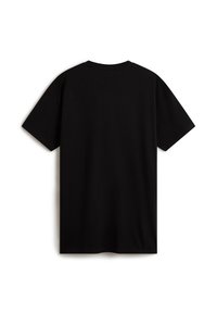 Czarny bawełniany t-shirt z okrągłym dekoltem i krótkimi rękawami, o prostym wzorze i standardowym kroju, bez widocznych logo czy wzorów.