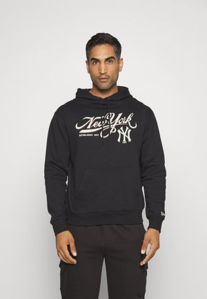 Sudadera negra con bolsillo canguro frontal, capucha y estampado blanco de "New York". Mangas y dobladillo con puños, hecha de una tela suave.