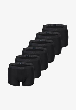 Schwarze Boxershorts aus weichem Stoff mit einem breiten elastischen Bund, der das "JOOP!"-Logo wiederholt zeigt. Set mit sechs Stück.