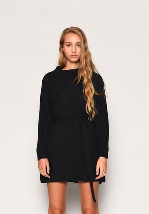 MINI WITH TIE BELT - Stickad klänning - black
