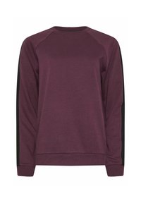 Bordeauxfarbener Sweatshirt mit schwarzen Seitenteilen, Rundhalsausschnitt und gerippten Bündchen. Hergestellt aus weichem Stoff mit glatter Textur und lässiger Passform.