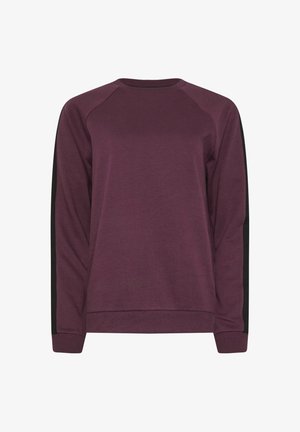 Bordeauxfarbener Sweatshirt mit schwarzen Seitenteilen, Rundhalsausschnitt und gerippten Bündchen. Hergestellt aus weichem Stoff mit glatter Textur und lässiger Passform.