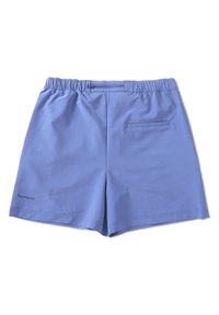 Helle blaue Shorts mit einem elastischen Bund, einer Gesäßtasche und einer glatten, leichten Stoffoberfläche. Logo auf der linken unteren Seite.