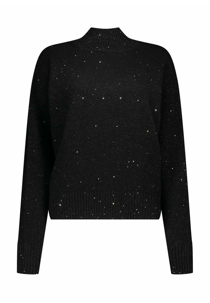 Maglione nero a maniche lunghe con collo alto a coste e dettagli scintillanti di paillettes su tutto il tessuto.