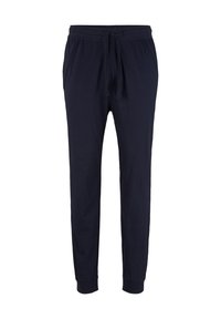 Pantalons de jogging bleu marine en tissu doux. Dotés d'une taille élastique avec cordon de serrage et de chevilles resserrées pour un ajustement confortable.