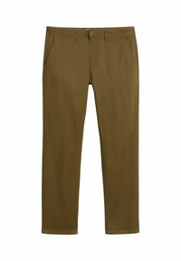 Khaki-kleurige chinos van katoen, met een ritssluiting, knoopsluiting, zijzakken en een slim fit ontwerp.