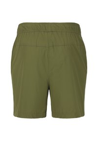 Vihreät shortsit, jotka on valmistettu kevyestä kankaasta. Niissä on joustava vyötärö, suora leikkaus ja kaksinkertaiset saumat kestävyyden takaamiseksi.