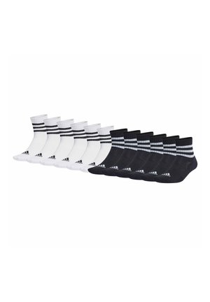 Set di calze atletiche in bianco e nero, con bordi a costine e tre righe orizzontali. Realizzate in un materiale morbido con dettagli del logo.