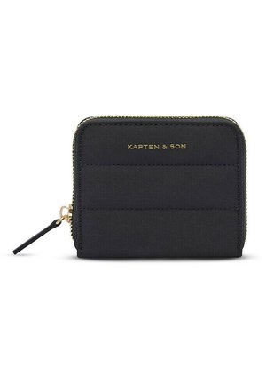 Black rectangular zip-around wallet with gold zipper and "KAPTEN & SON" logo embossed on front.