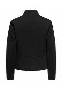 Blazer noir pour femme avec manches longues, taille cintrée et col cranté, vu de dos sur un fond blanc.