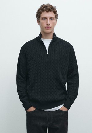 MOCK NECK WITH ZIP - Pullover - mottled dark blue